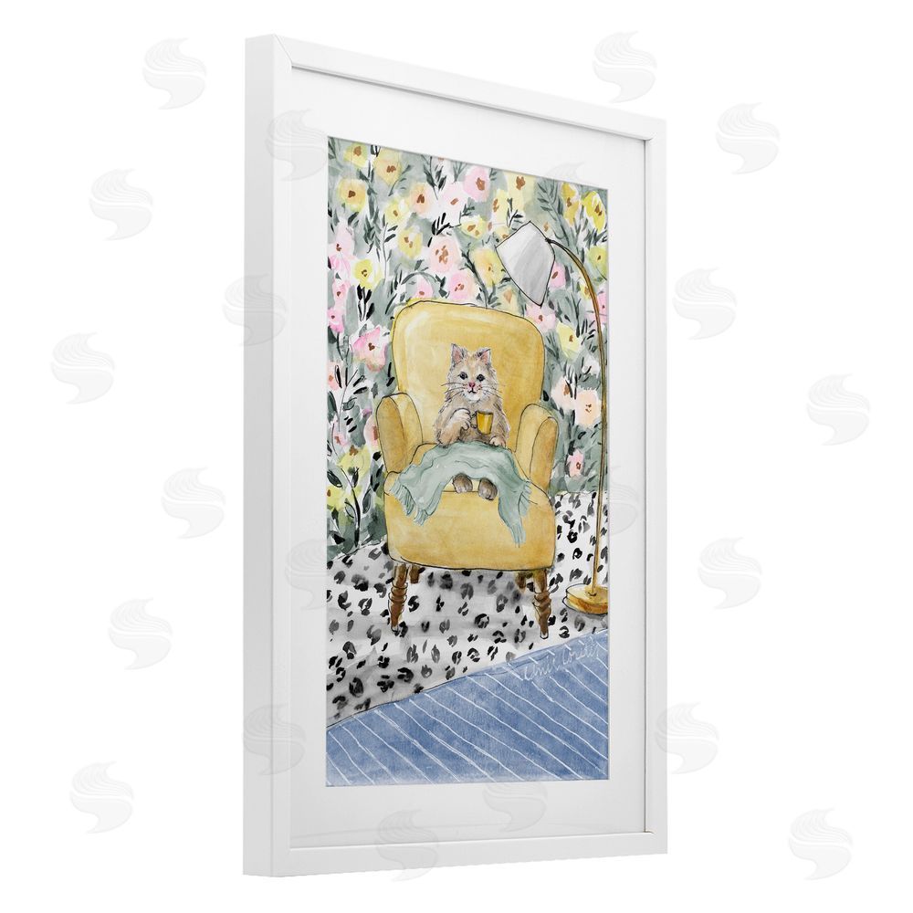 Lanie Loreth Cozy Cat Corner White Framed Print Under Glass Wall Art