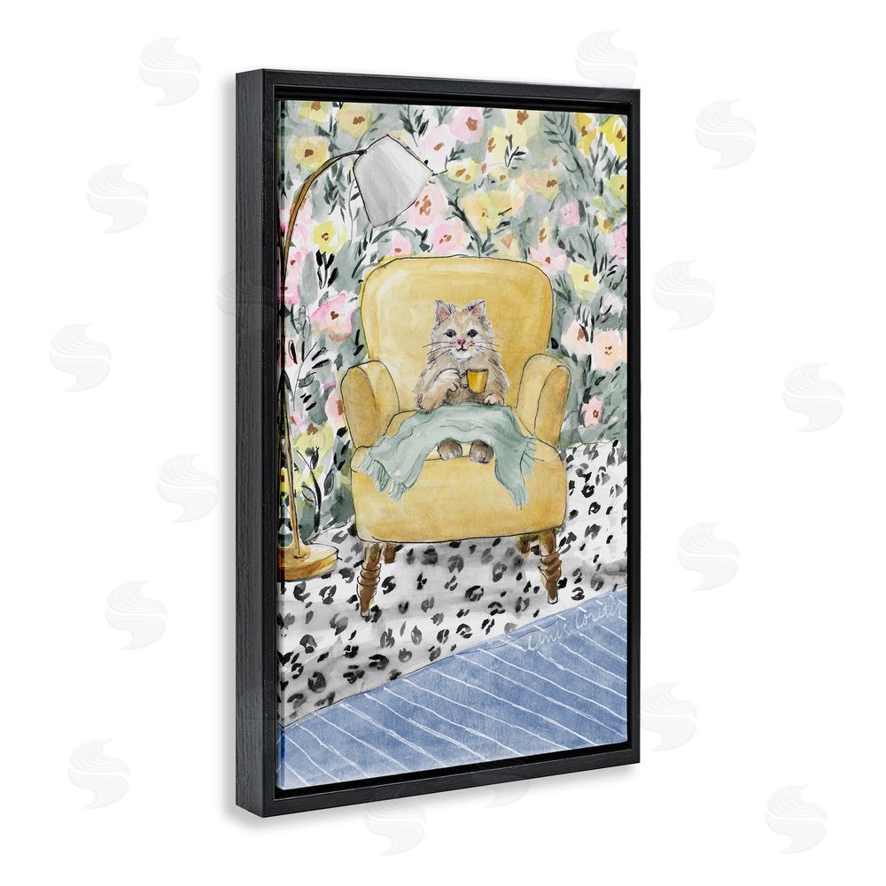 Lanie Loreth Cozy Cat Relaxing Black Floating Frame Wall Art Print