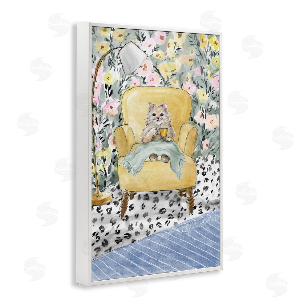 Lanie Loreth Cozy Cat Relaxing White Framed Giclee Wall Art Print
