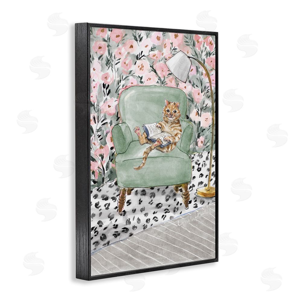 Lanie Loreth Cozy Cat Reading Black Framed Giclee Wall Art Print