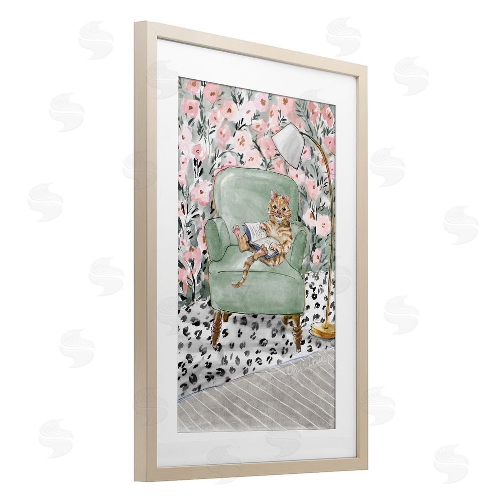Lanie Loreth Cozy Cat Reading Birch Framed Print Under Glass Wall Art