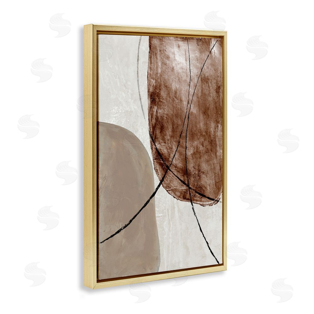 Merri Pattinian Taupe & Brown Abstract Gold Floating Frame Canvas Wall Art Print