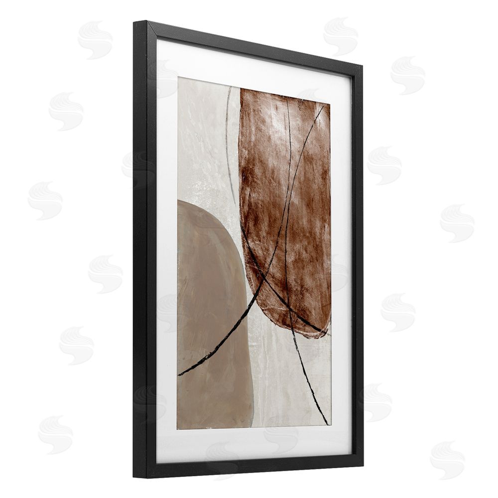 Merri Pattinian Taupe & Brown Abstract Black Framed Print Under Glass Wall Art