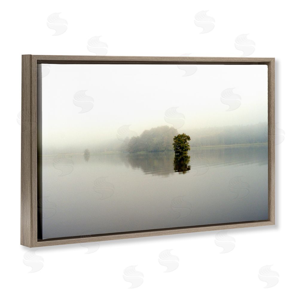 Sundance Graphics Misty Lake Reflection Brown Floating Frame Canvas Wall Art Print