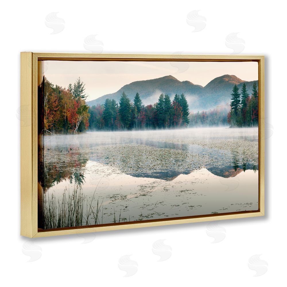Shelley Lake Fall Foliage Circling Lake Gold Floating Frame Canvas Wall Art Print
