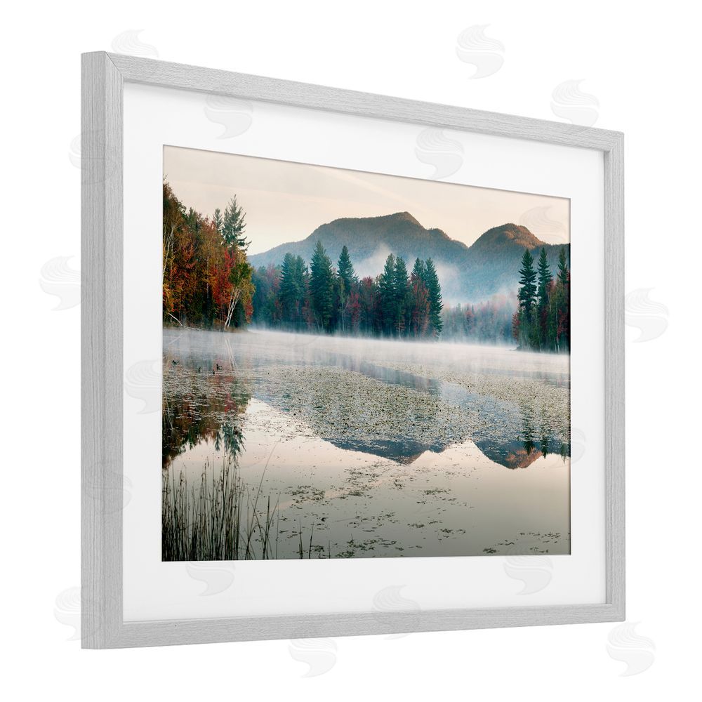 Shelley Lake Fall Foliage Circling Lake Gray Framed Print Under Glass with White Mat Wall Art