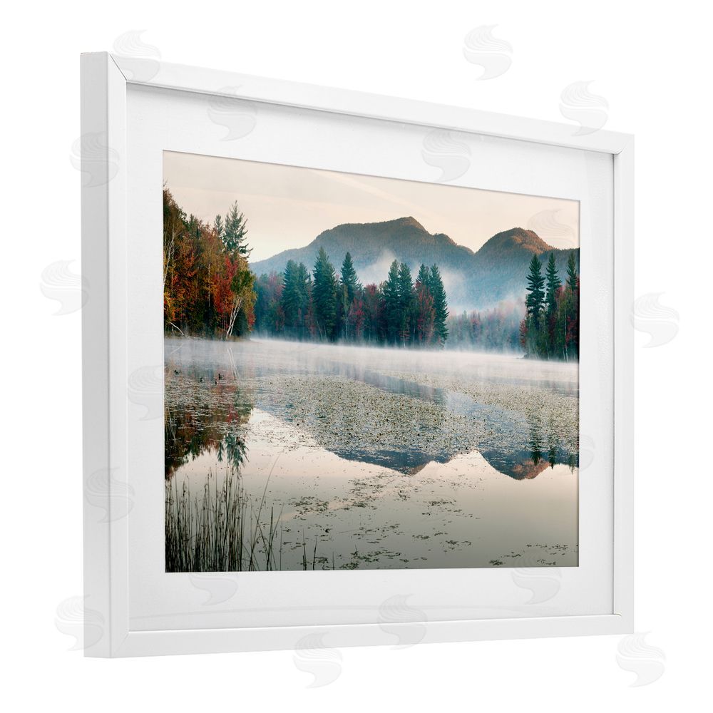 Shelley Lake Fall Foliage Circling Lake White Framed Print Under Glass with Mat Wall Art