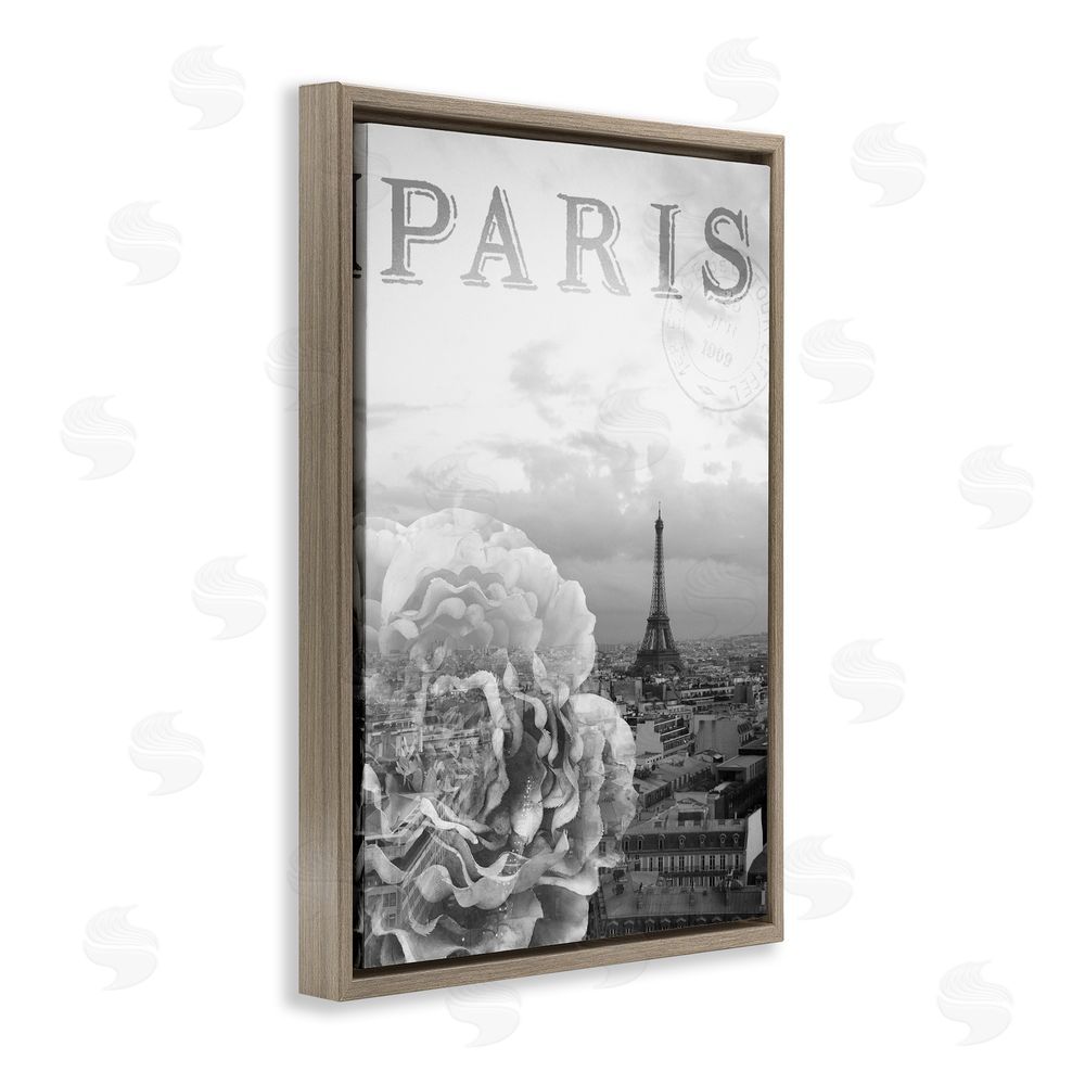 Emily Navas Paris Postcard in Monochrome Brown Floating Frame Canvas Wall Art Print