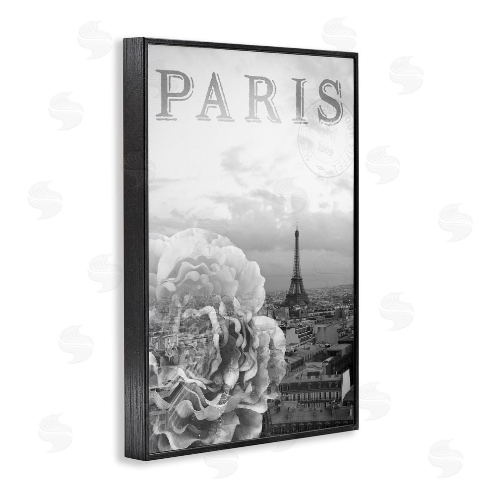 Emily Navas Paris Postcard in Monochrome Black Framed Giclee Wall Art Print