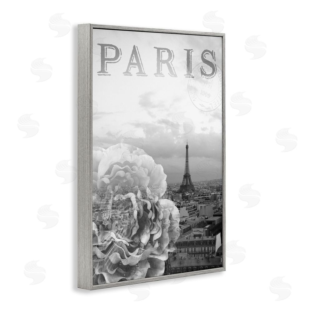Emily Navas Paris Postcard in Monochrome Gray Framed Giclee Wall Art Print