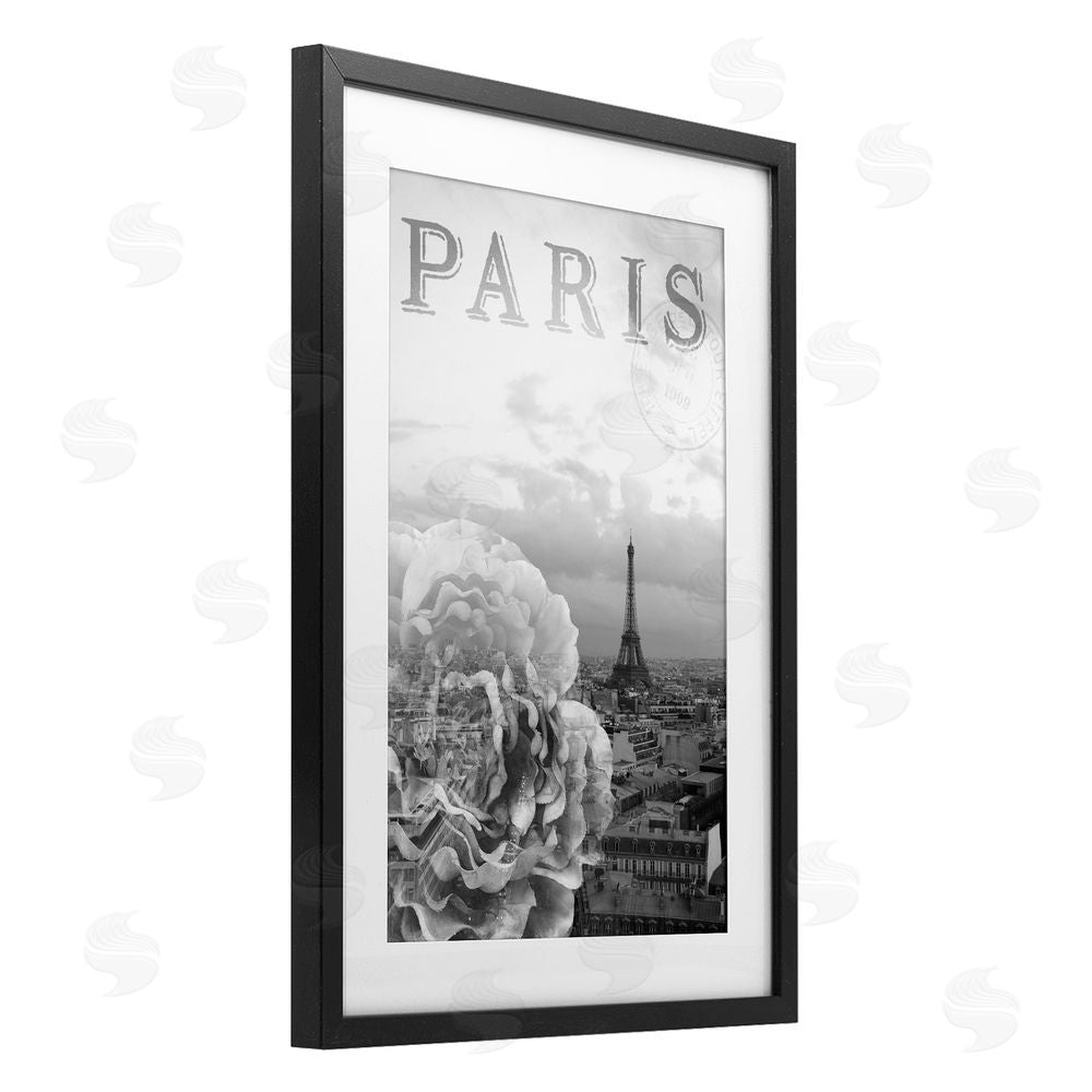 Emily Navas Paris Postcard in Monochrome Black Framed Print Under Glass Wall Art