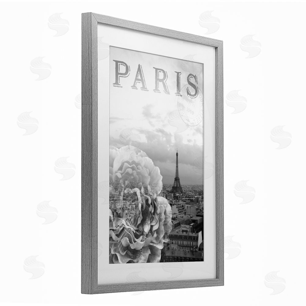 Emily Navas Paris Postcard in Monochrome Gray Framed Print Under Glass Wall Art