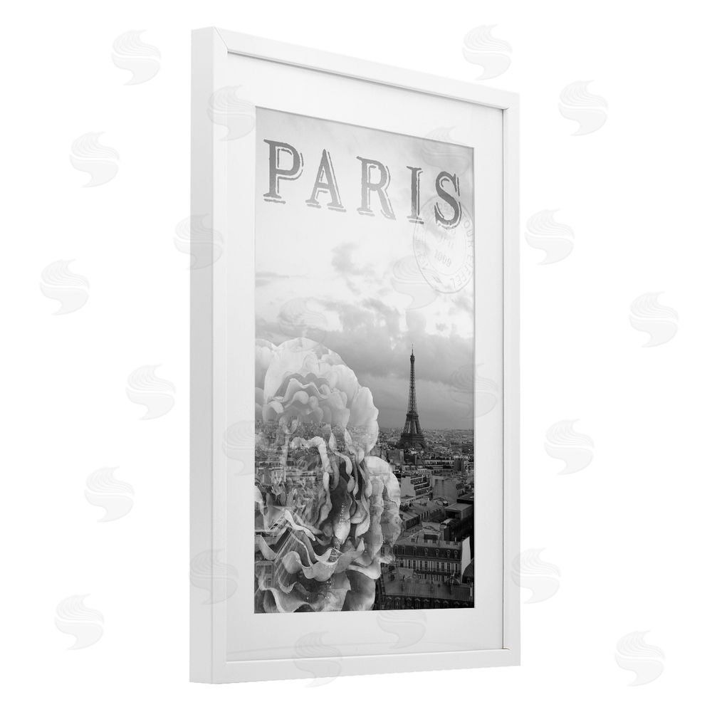 Emily Navas Paris Postcard in Monochrome White Framed Print Under Glass Wall Art