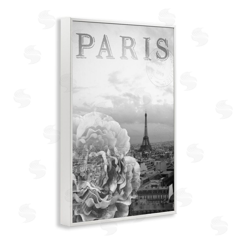 Emily Navas Paris Postcard in Monochrome White Framed Giclee Wall Art Print