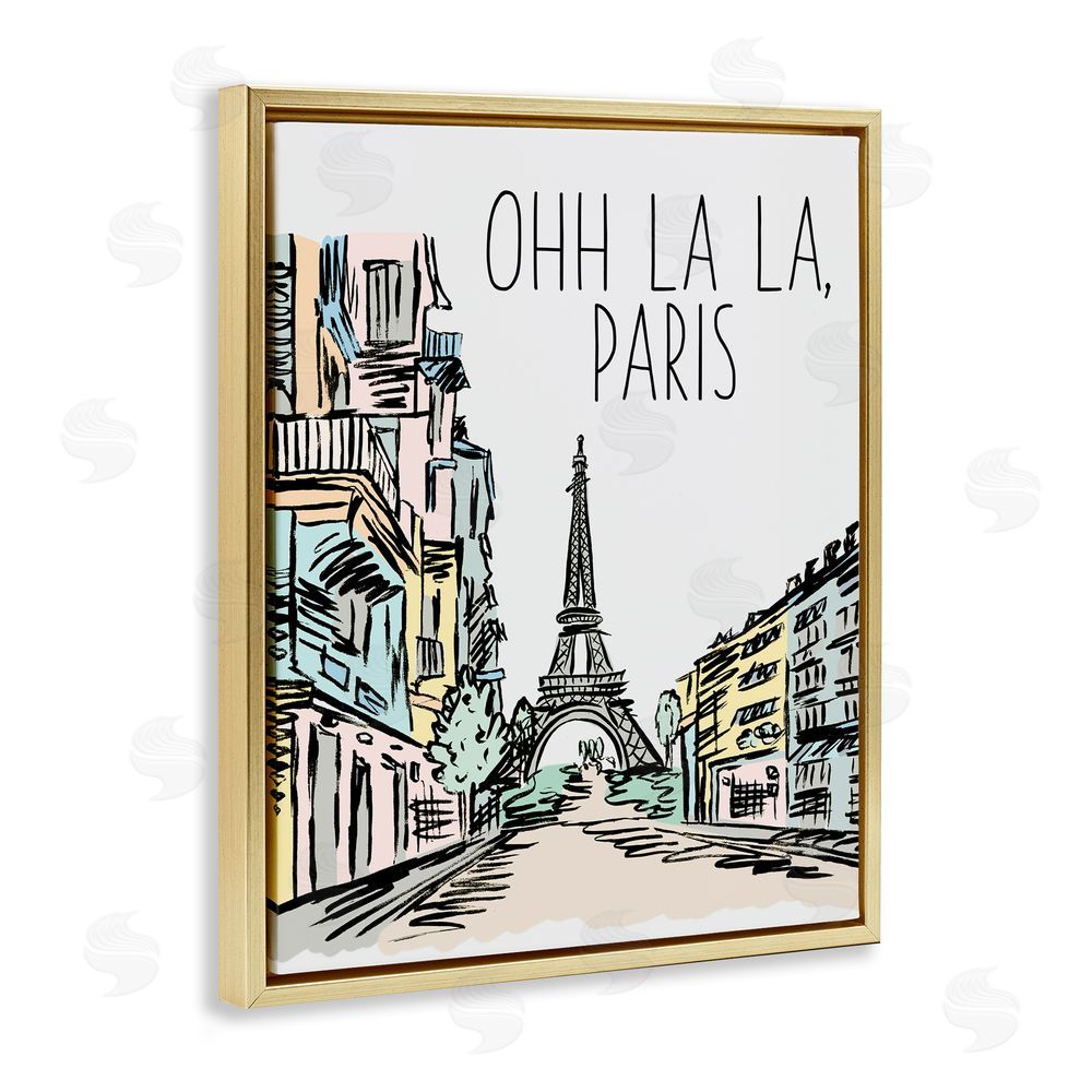 Elizabeth Medley Ohh La La Paris Gold Floating Frame Canvas Wall Art Print