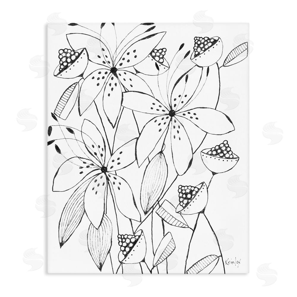 Krinlox Open Blooms Outline Stretched Canvas Wall Art Print