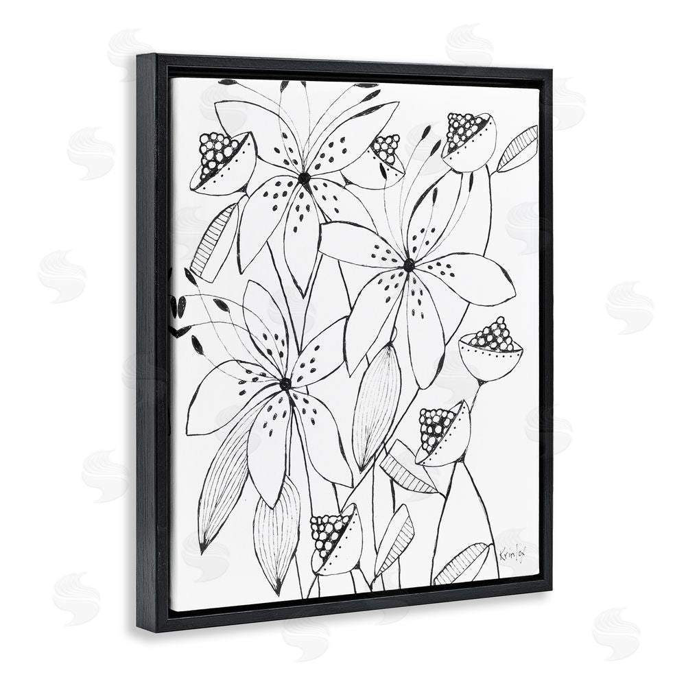 Krinlox Open Blooms Outline Black Floating Frame Canvas Wall Art Print