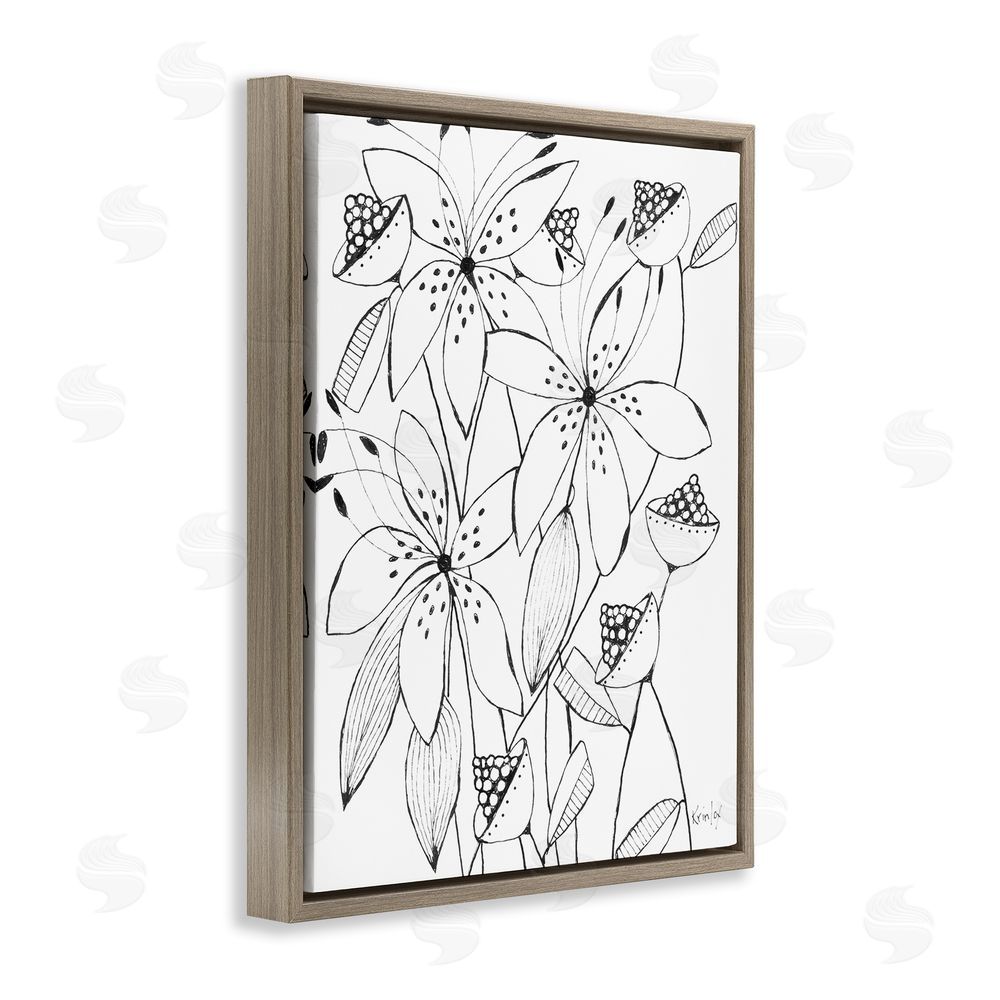 Krinlox Open Blooms Outline Brown Floating Frame Canvas Wall Art Print