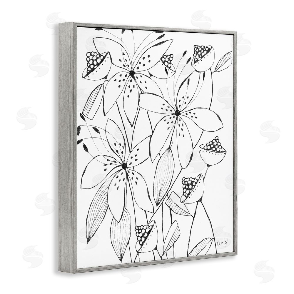 Krinlox Open Blooms Outline Gray Framed Giclee Wall Art Print