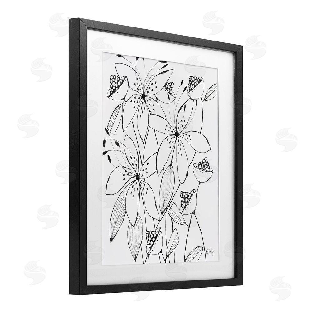 Krinlox Open Blooms Outline Black Framed Print Under Glass Wall Art