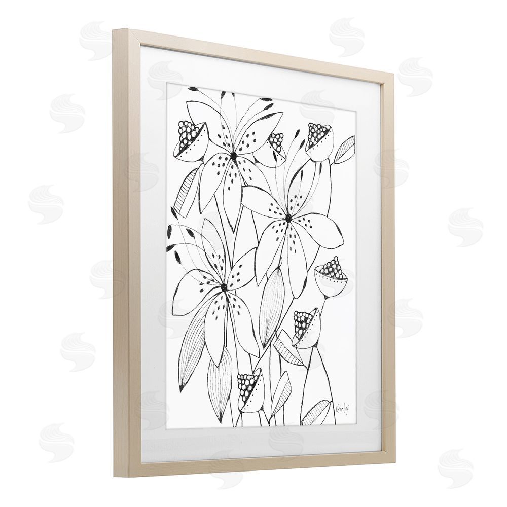 Krinlox Open Blooms Outline Birch Framed Print Under Glass Wall Art