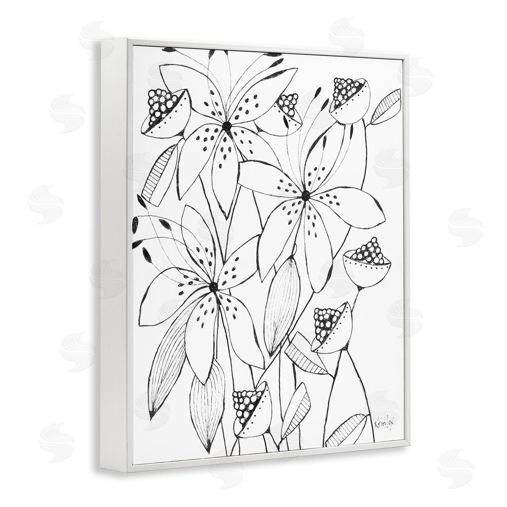 Krinlox Open Blooms Outline White Framed Giclee Wall Art Print
