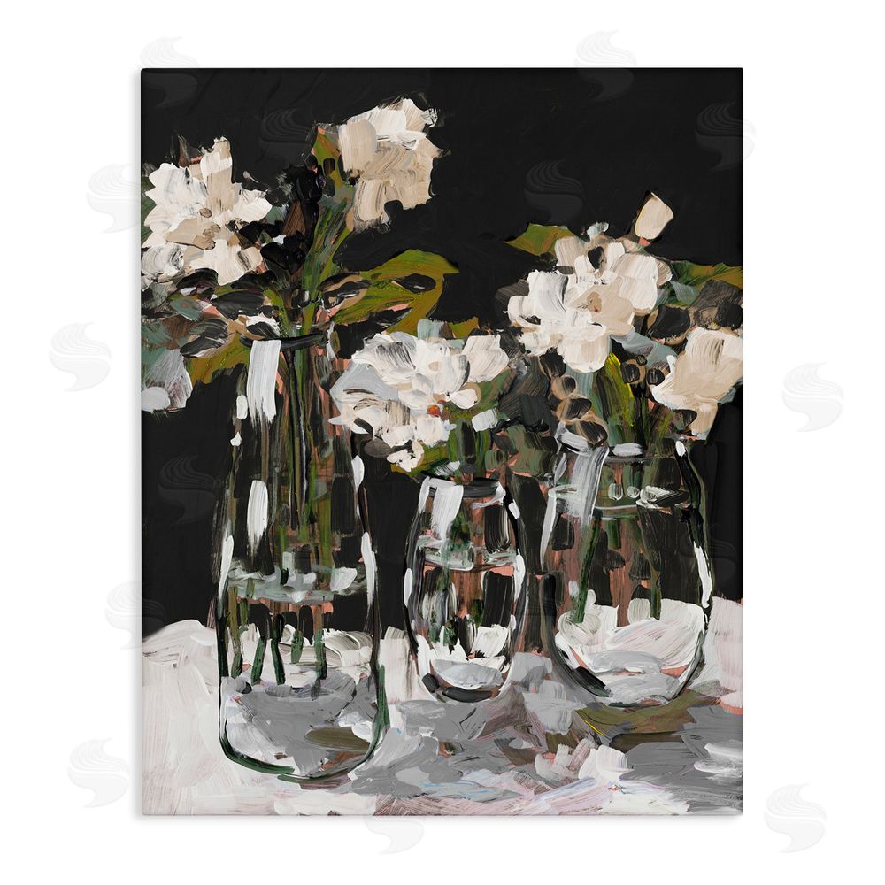 Jane Slivka Three Flower Vases on Black Stretched Canvas Wall Art Print