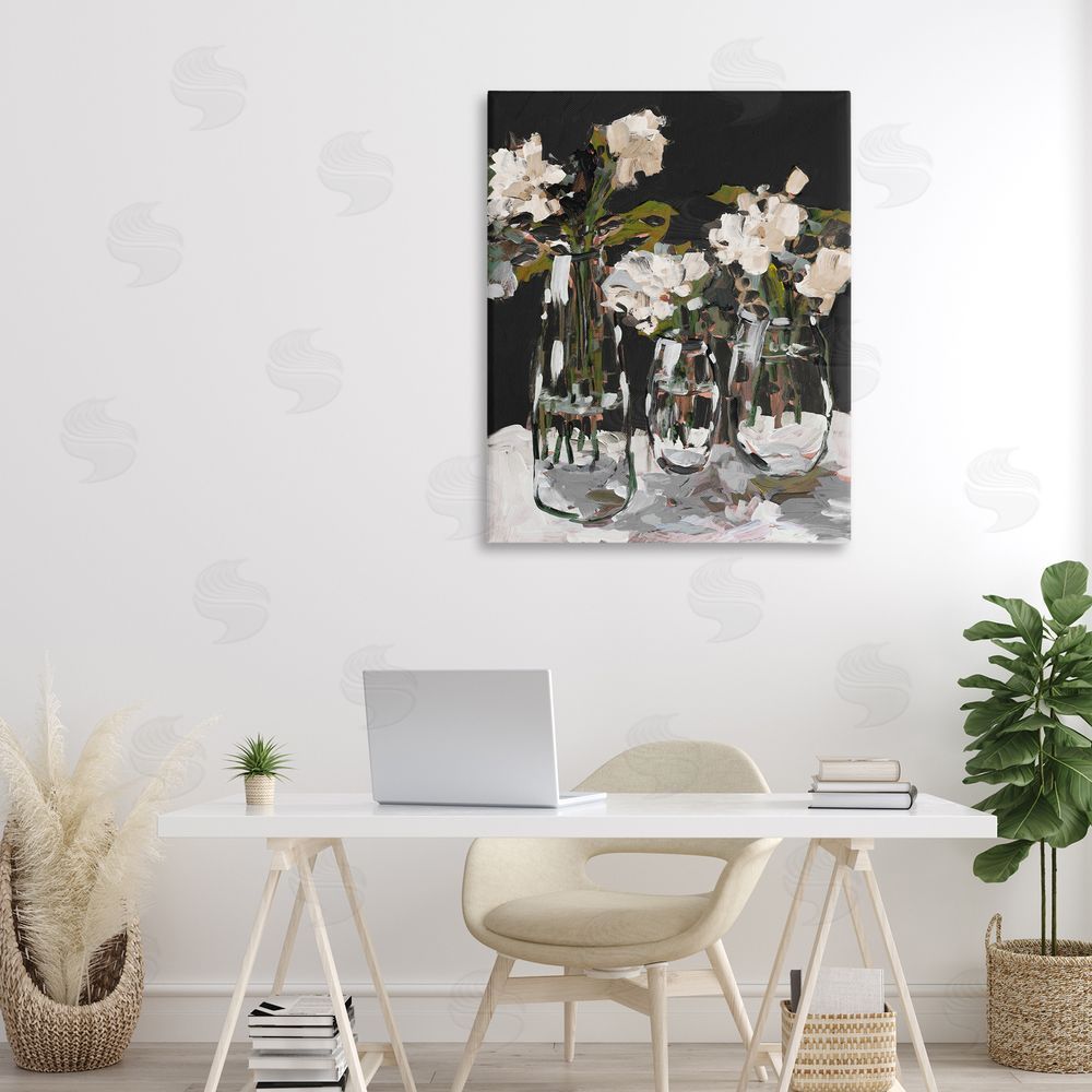 Jane Slivka Three Flower Vases on Black Stretched Canvas Wall Art in Room
