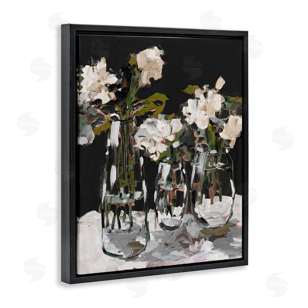 Jane Slivka Three Flower Vases on Black Black Floating Frame Canvas Wall Art Print