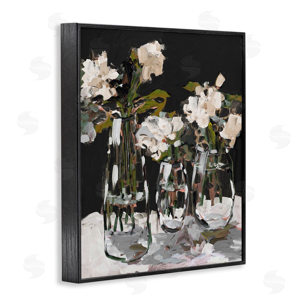 Jane Slivka Three Flower Vases on Black Black Framed Giclee Wall Art Print