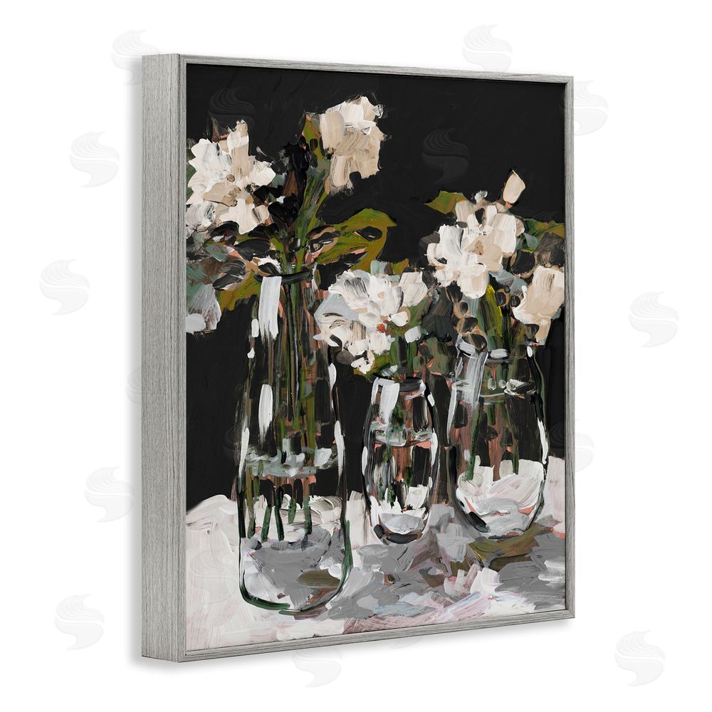 Jane Slivka Three Flower Vases on Black Gray Framed Giclee Wall Art Print