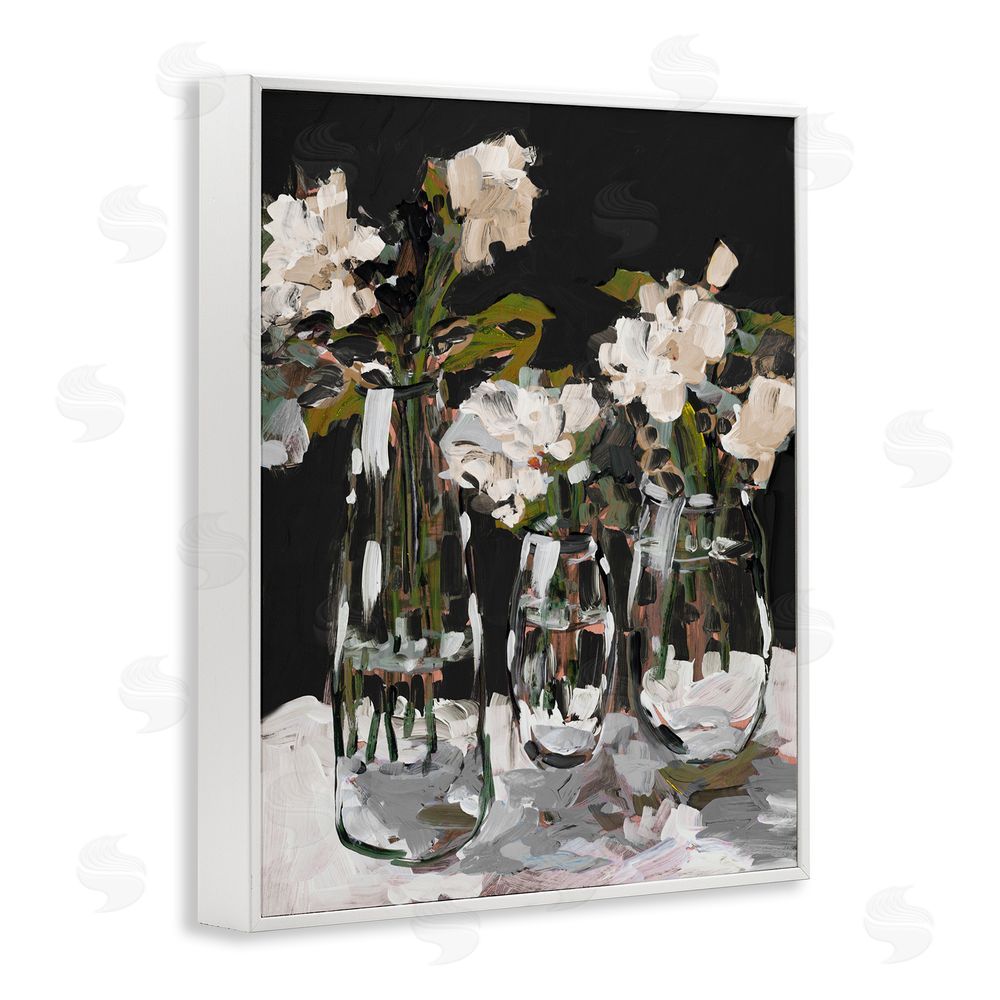 Jane Slivka Three Flower Vases on Black White Framed Giclee Wall Art Print