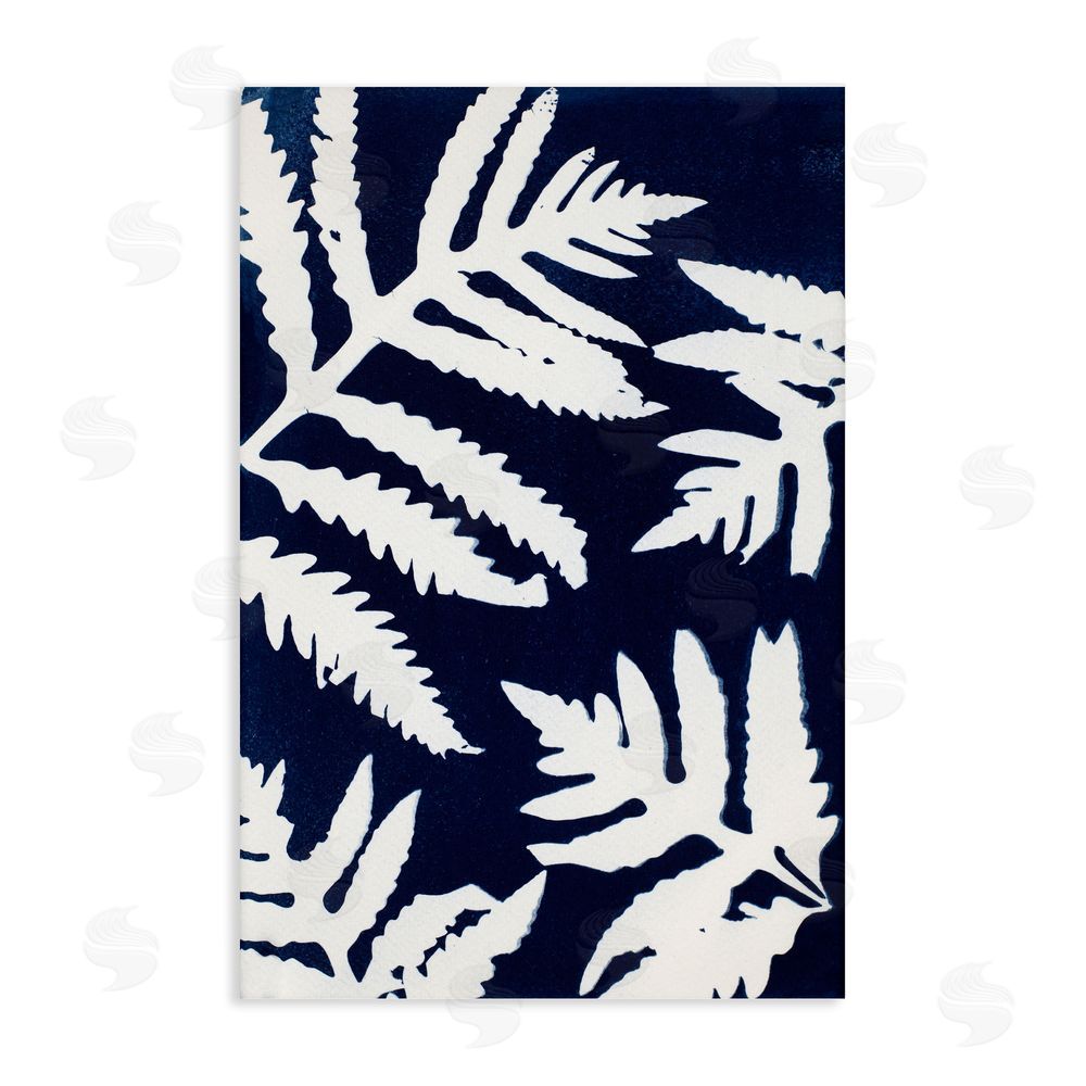 Lynn Byrd White Ferns on Indigo Stretched Canvas Wall Art Print