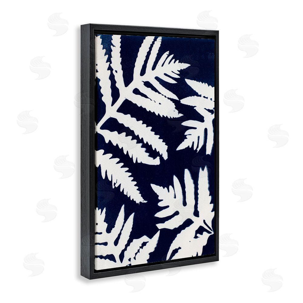 Lynn Byrd White Ferns on Indigo Black Floating Frame Canvas Wall Art Print