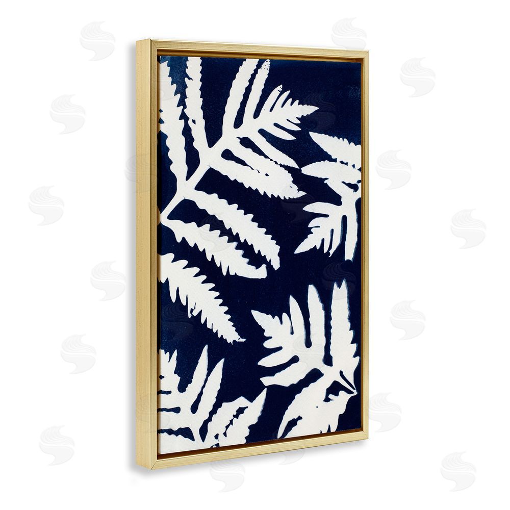 Lynn Byrd White Ferns on Indigo Gold Floating Frame Canvas Wall Art Print