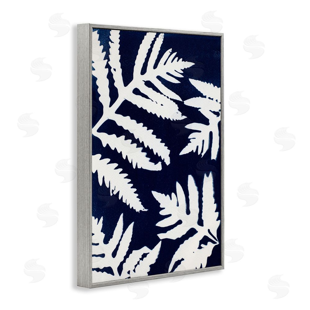 Lynn Byrd White Ferns on Indigo Gray Framed Giclee Wall Art Print