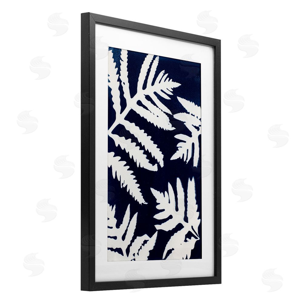 Lynn Byrd White Ferns on Indigo Black Framed Print Under Glass Wall Art