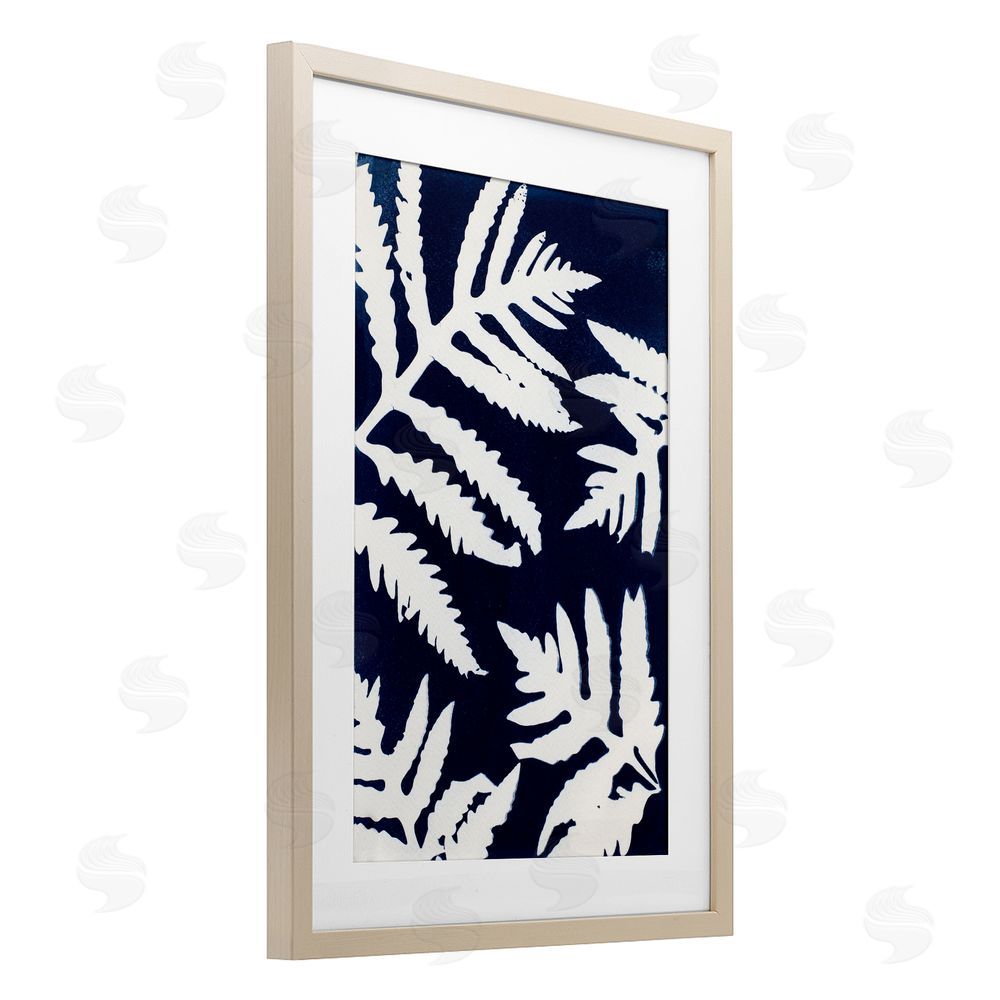 Lynn Byrd White Ferns on Indigo Brown Framed Print Under Glass Wall Art