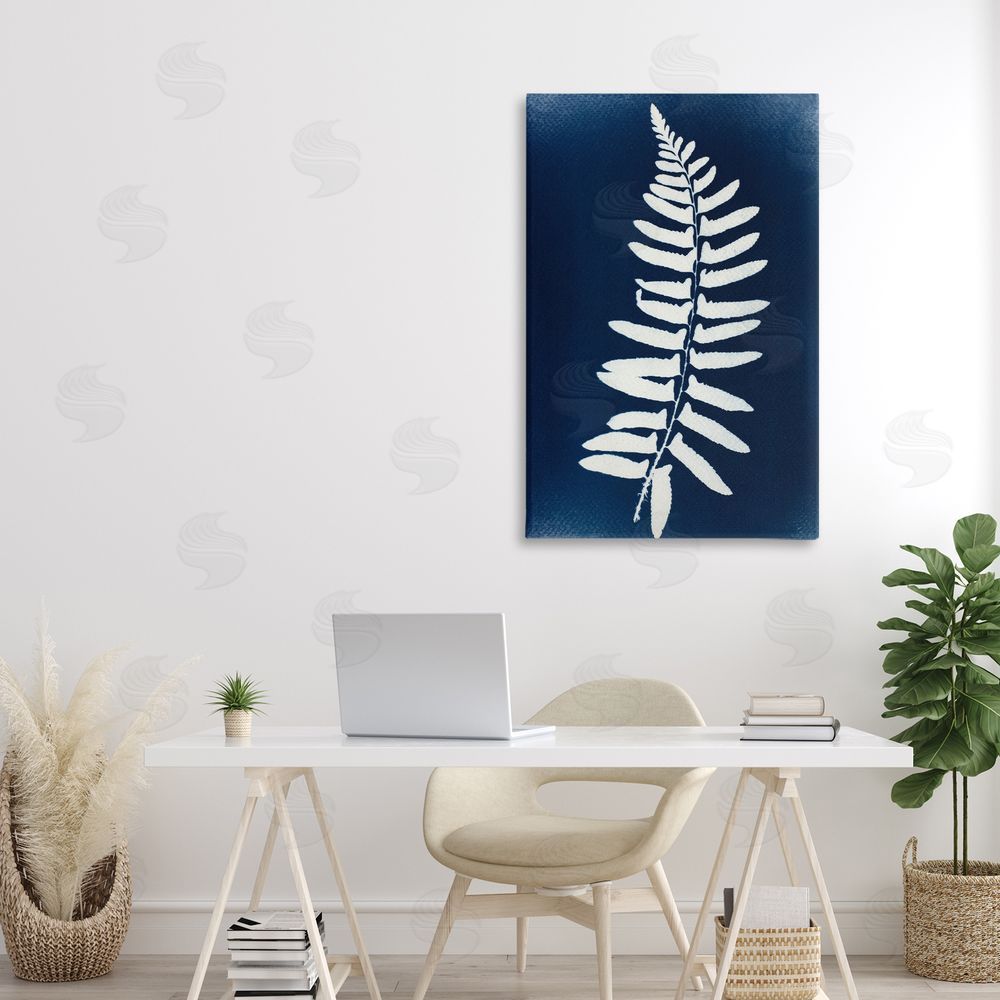 Lynn Byrd Fern Leaf on Indigo Stretched Canvas Wall Art in Room