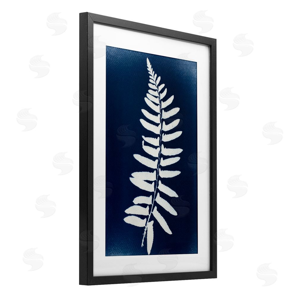 Lynn Byrd Fern Leaf on Indigo Black Framed Print Under Glass with Mat Wall Art