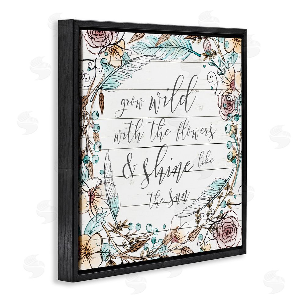 Sundance Graphics Grow Wild With Flowers Black Floating Frame Canvas Wall Art Print