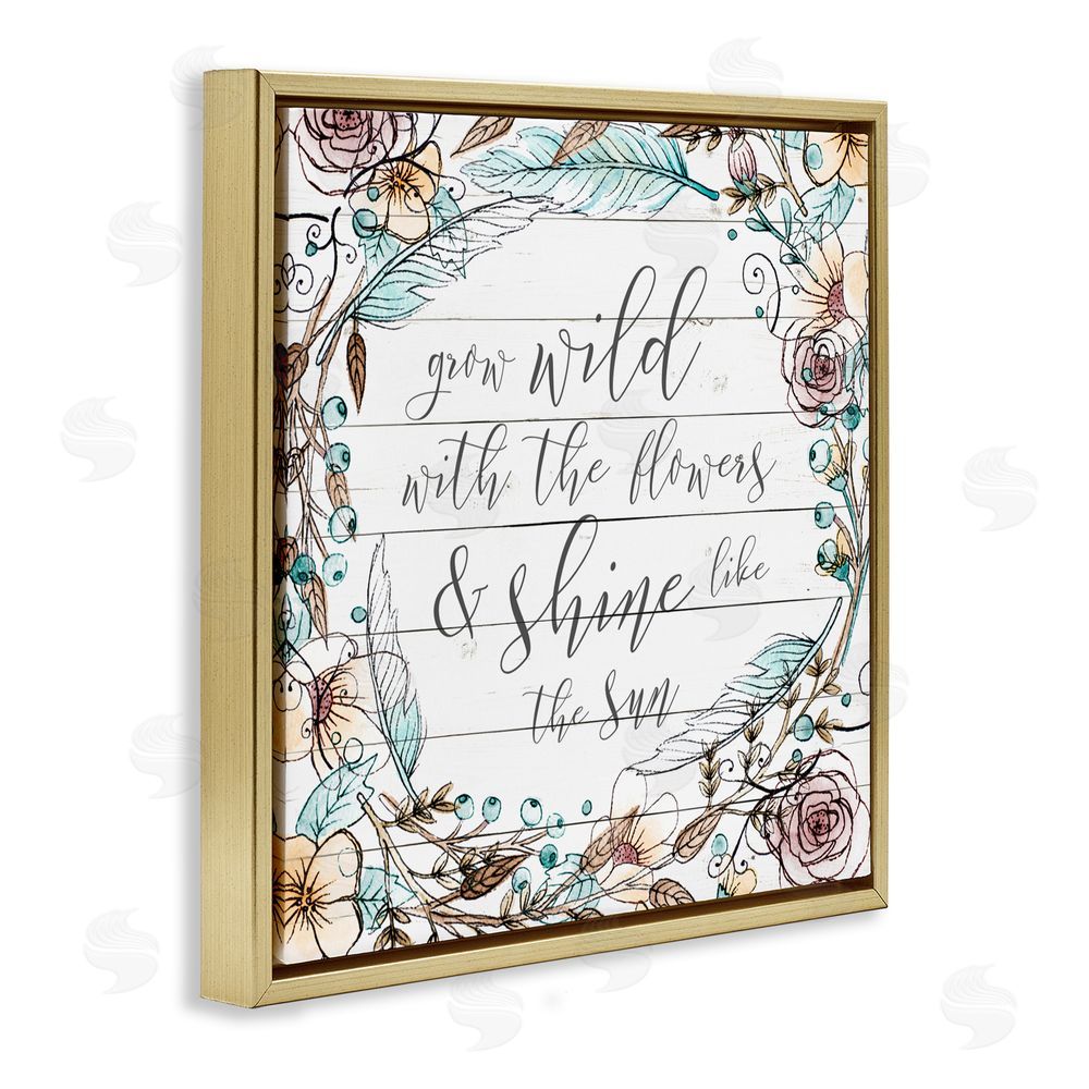 Sundance Graphics Grow Wild With Flowers Gold Floating Frame Canvas Wall Art Print
