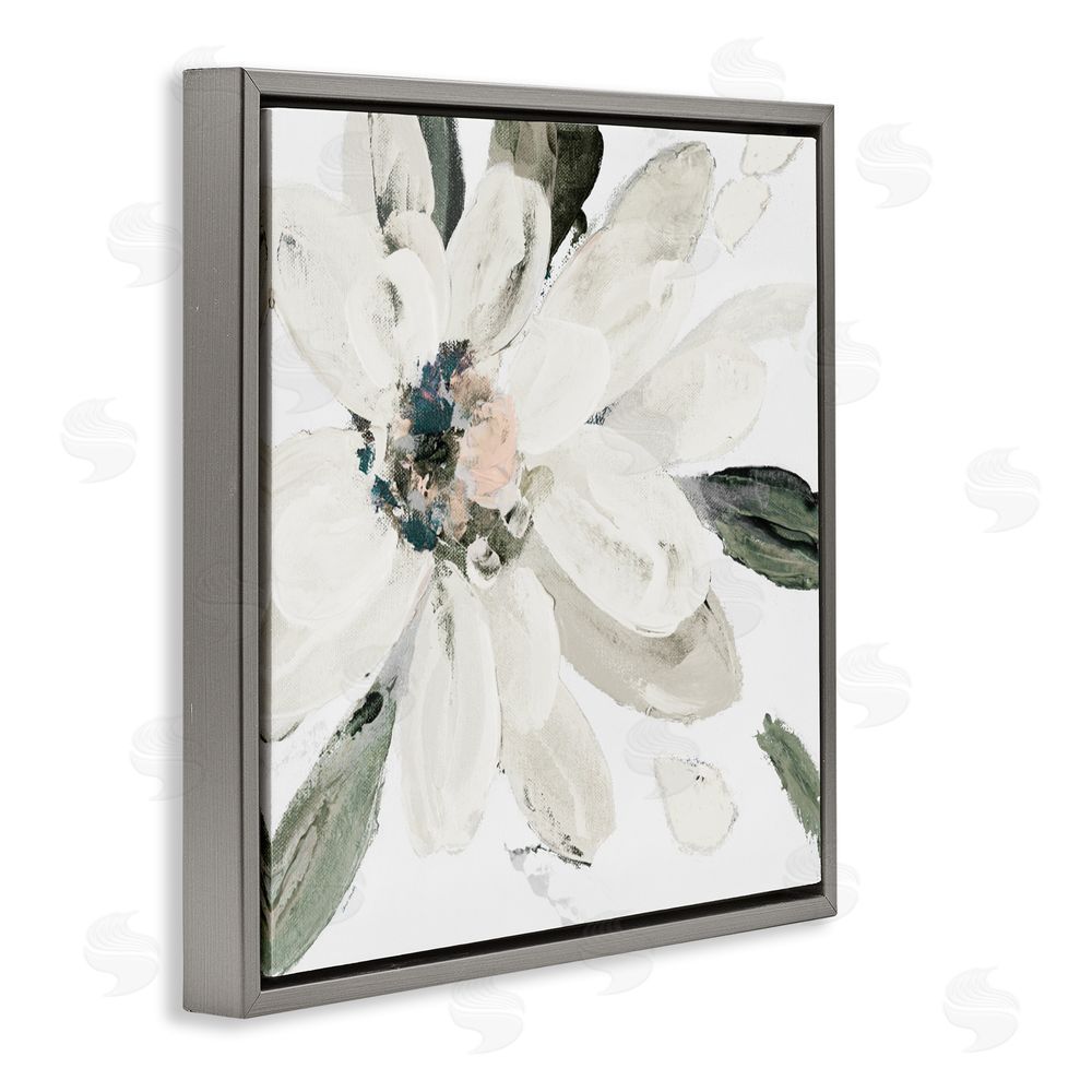 Sundance Graphics Naturally Blooming White Flower Gray Floating Frame Canvas Wall Art Print