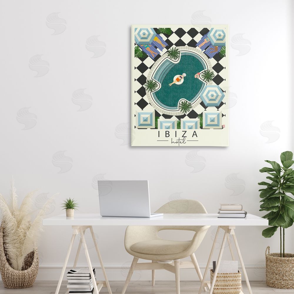 Sundance Graphics Ibiza Hotel Aerial Pool Canvas Wall Art Print in Room