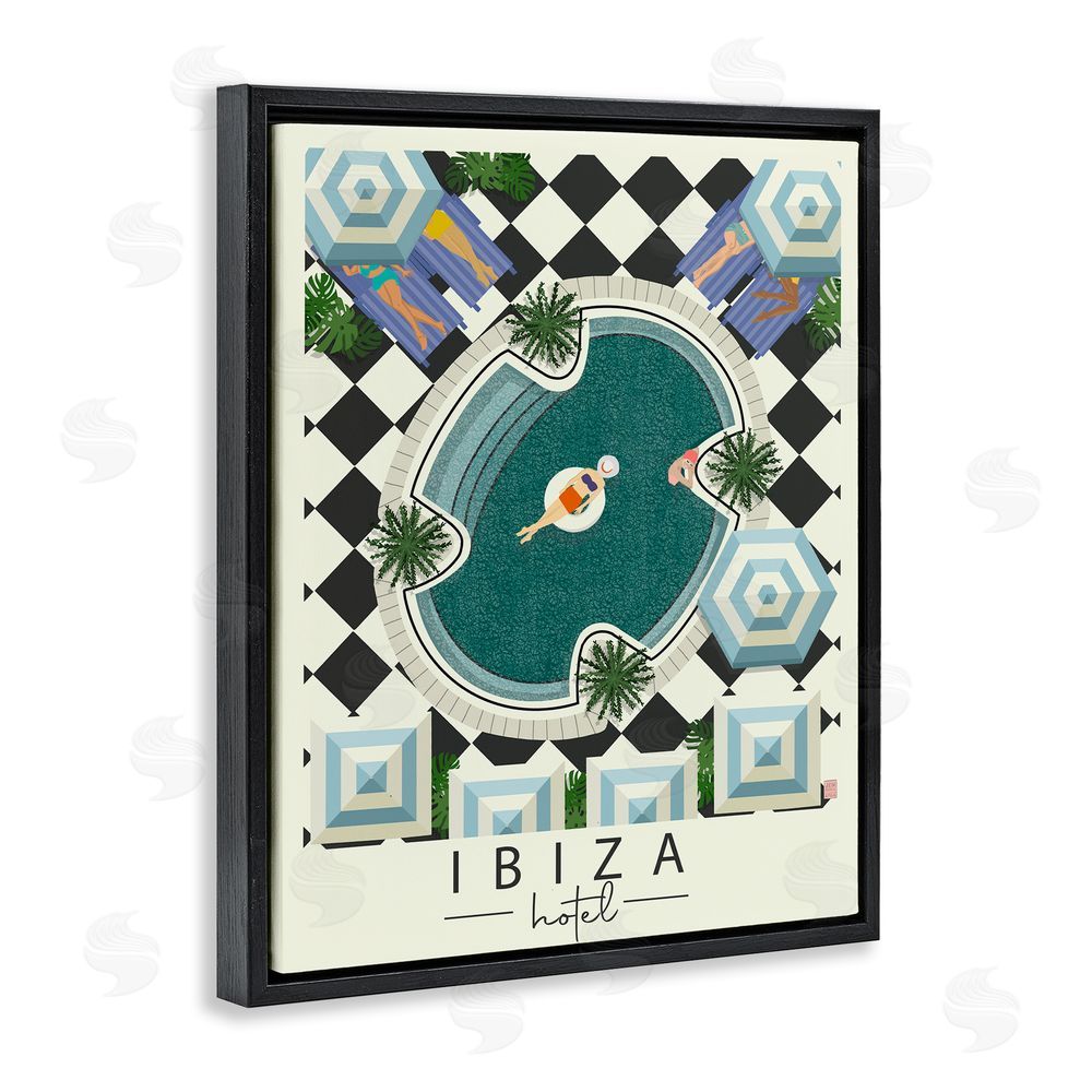 Sundance Graphics Ibiza Hotel Aerial Pool Black Floating Frame Canvas Wall Art Print
