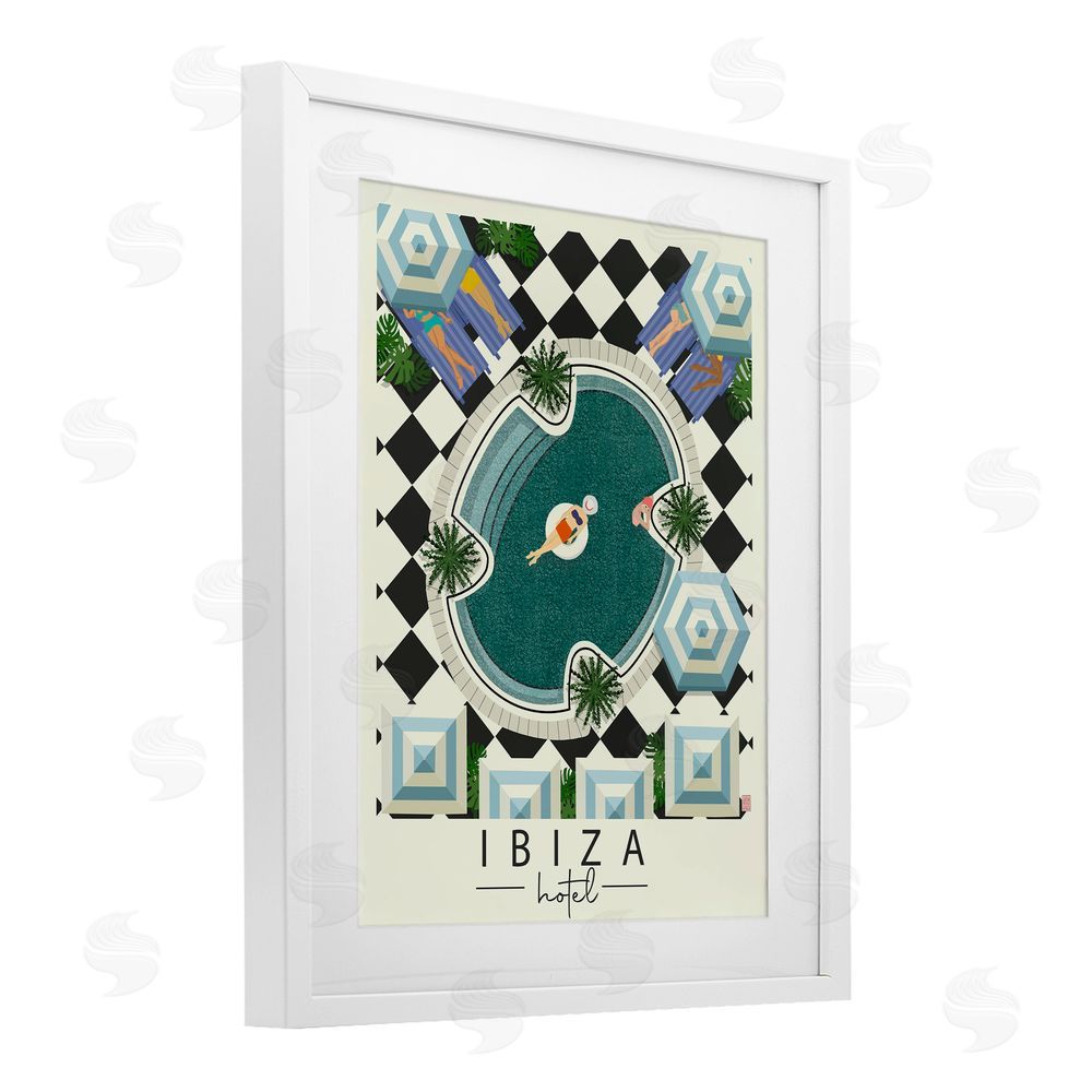 Sundance Graphics Ibiza Hotel Aerial Pool White Framed Print Under Glass Wall Art
