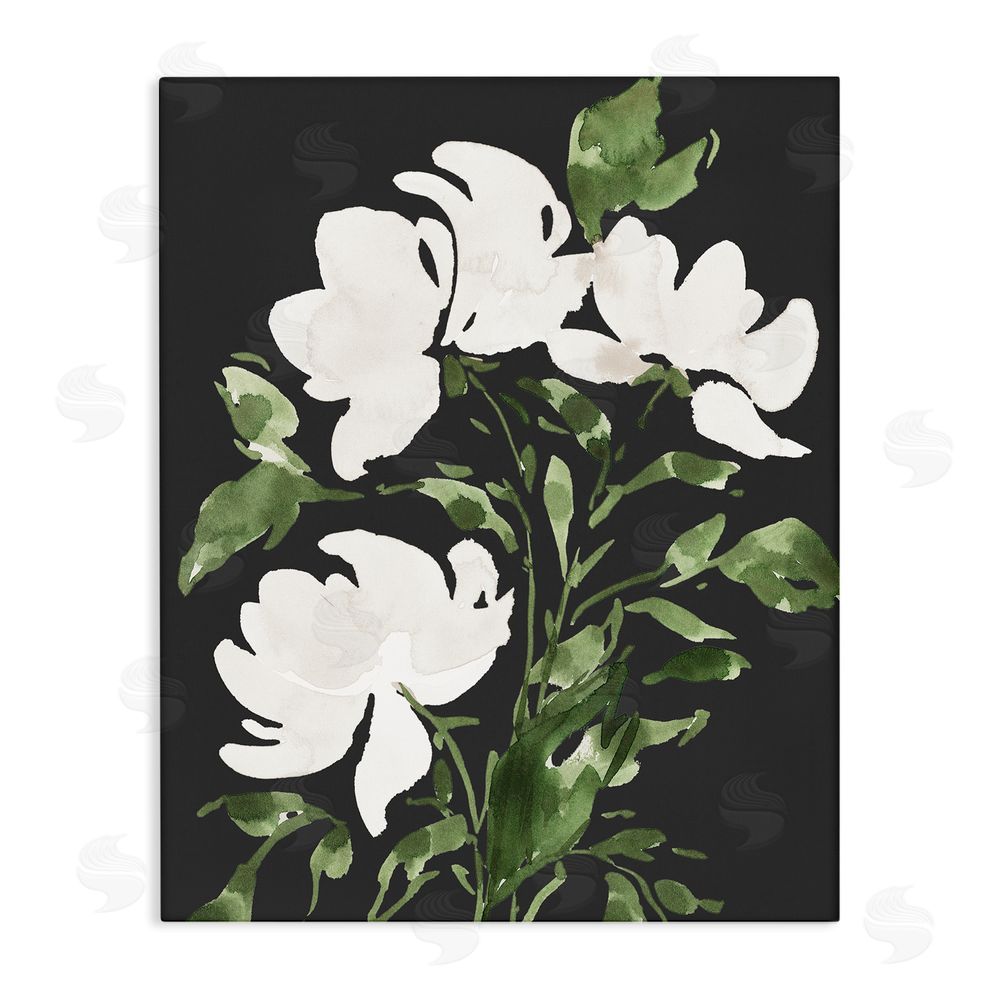 Lucille Price White Over Black Floral Stretched Canvas Wall Art Print