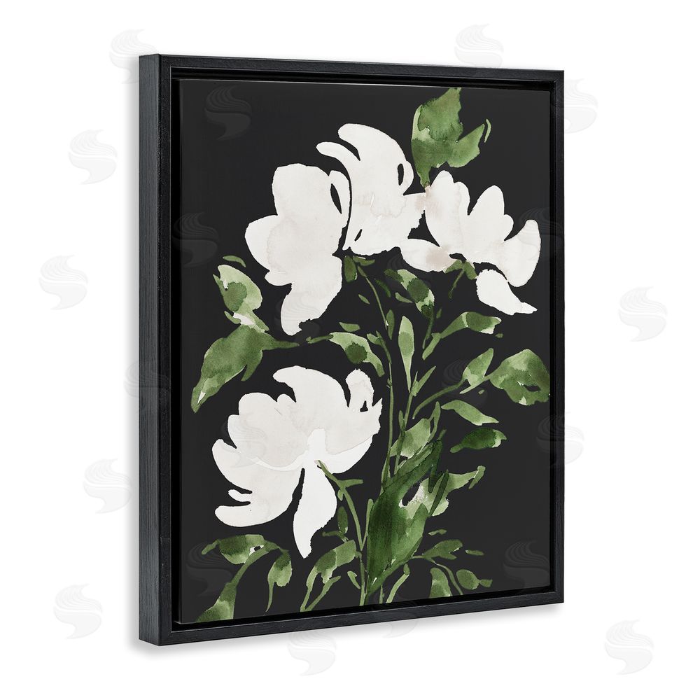 Lucille Price White Over Black Floral Black Floating Frame Canvas Wall Art Print