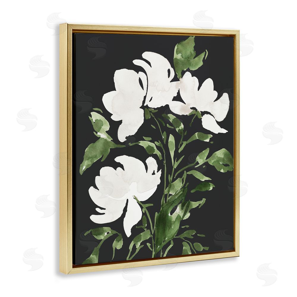 Lucille Price White Over Black Floral Gold Floating Frame Canvas Wall Art Print