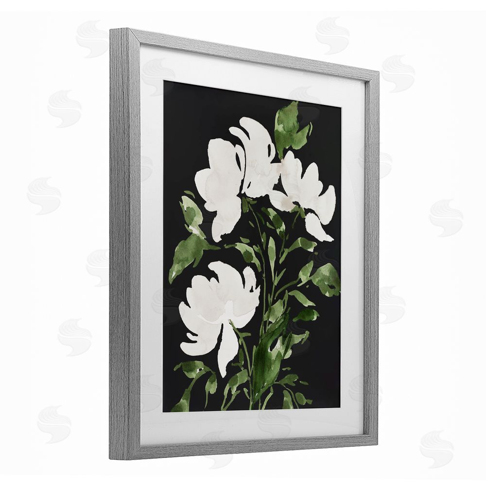 Lucille Price White Over Black Floral Gray Framed Print Under Glass Wall Art